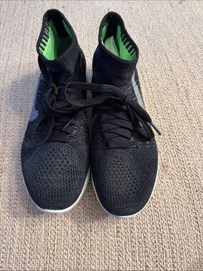 Nike Black Knit High-Top Athletic Shoes with Green Lining